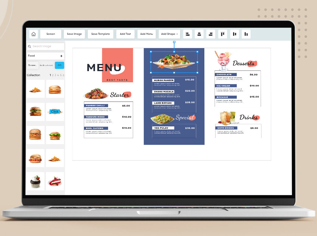 digital menu board template editor