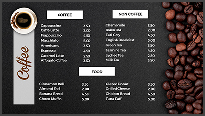 coffee shop menu boards