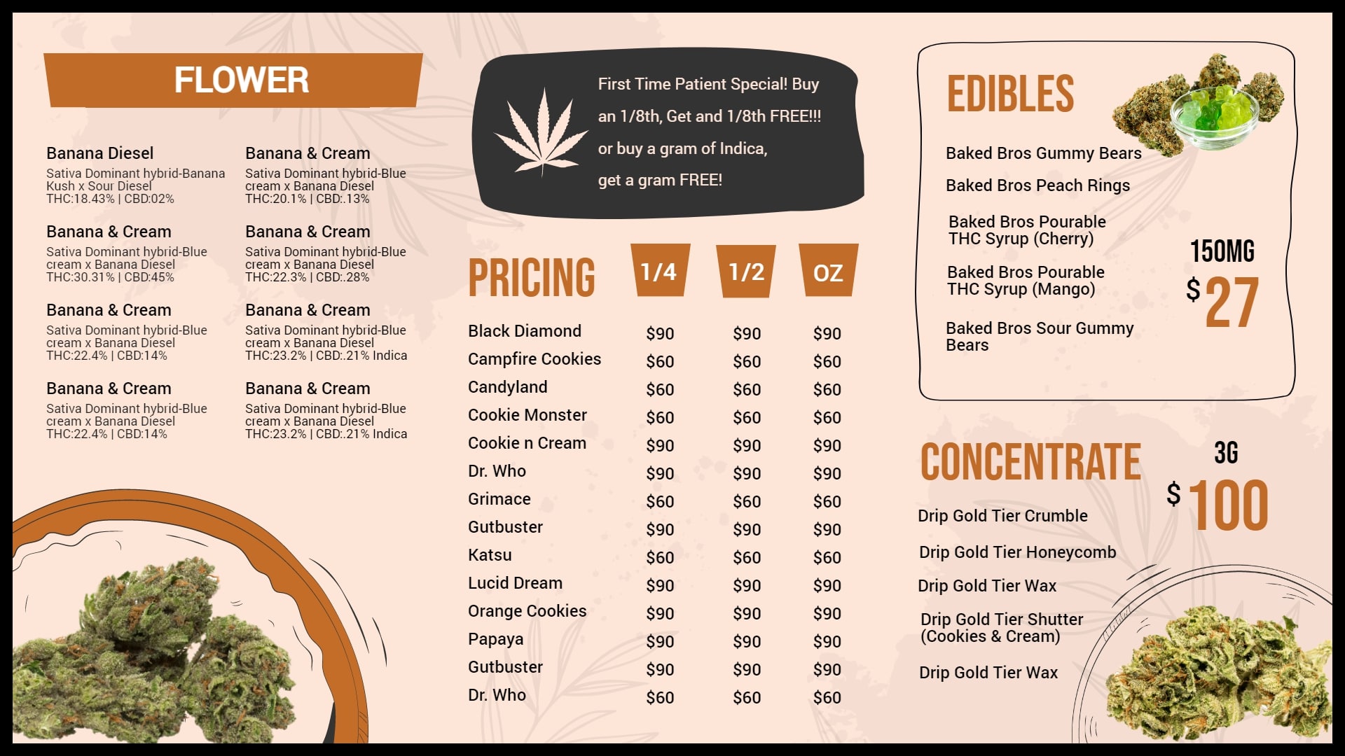 cannabis flower store menu boards