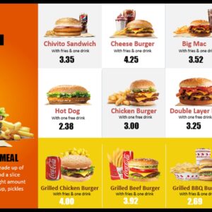 chicken meal burger menu