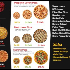 classic pizza menu boards