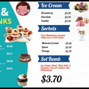 dessert and ice cream menu