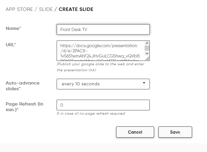 digital signage google slide setting