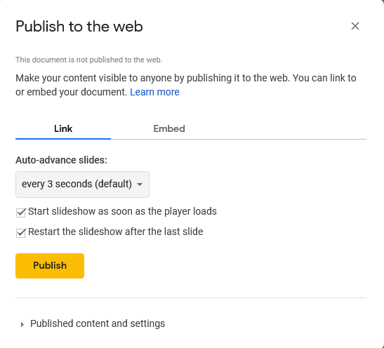 publish your google slide on web