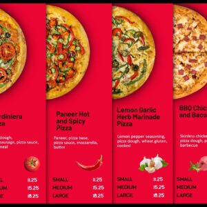 special pizza ingredients menu display