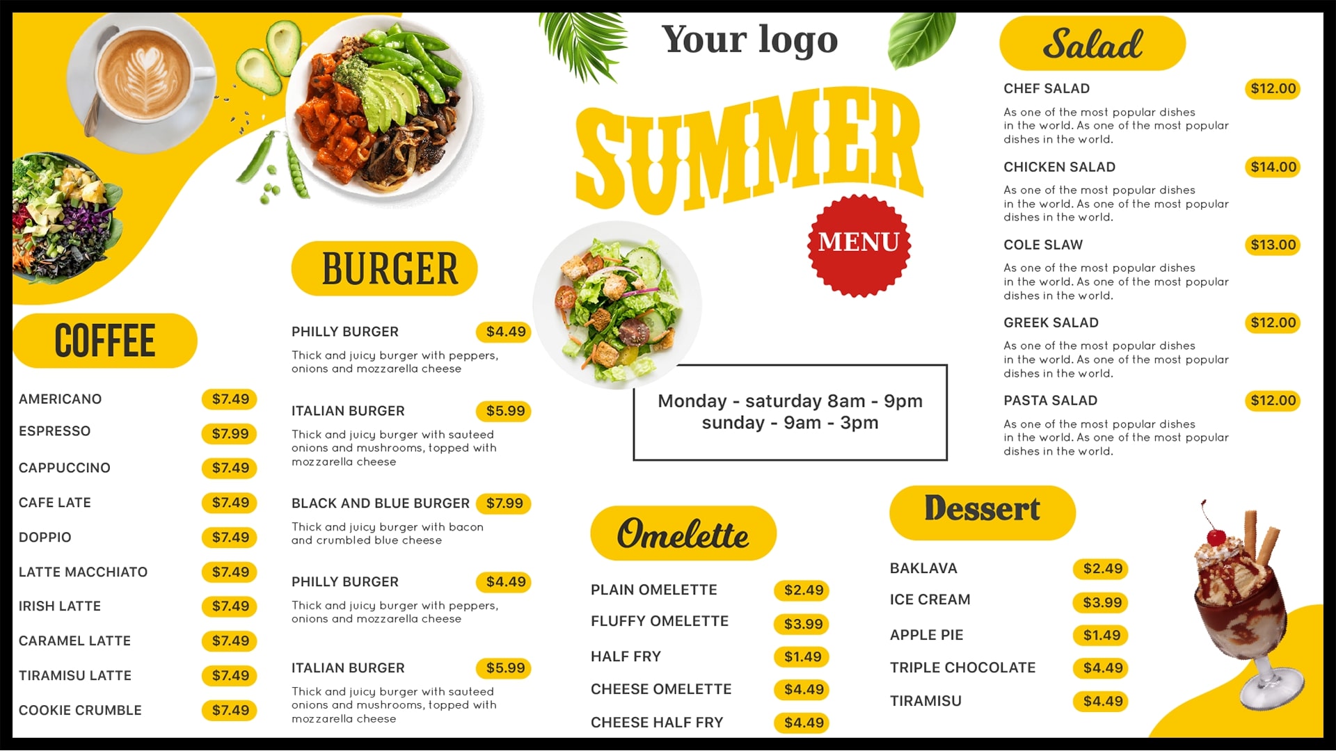 summer cafe menu design template