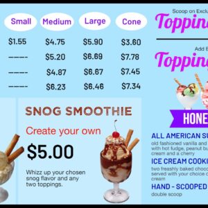 yogurt and ice crem menu