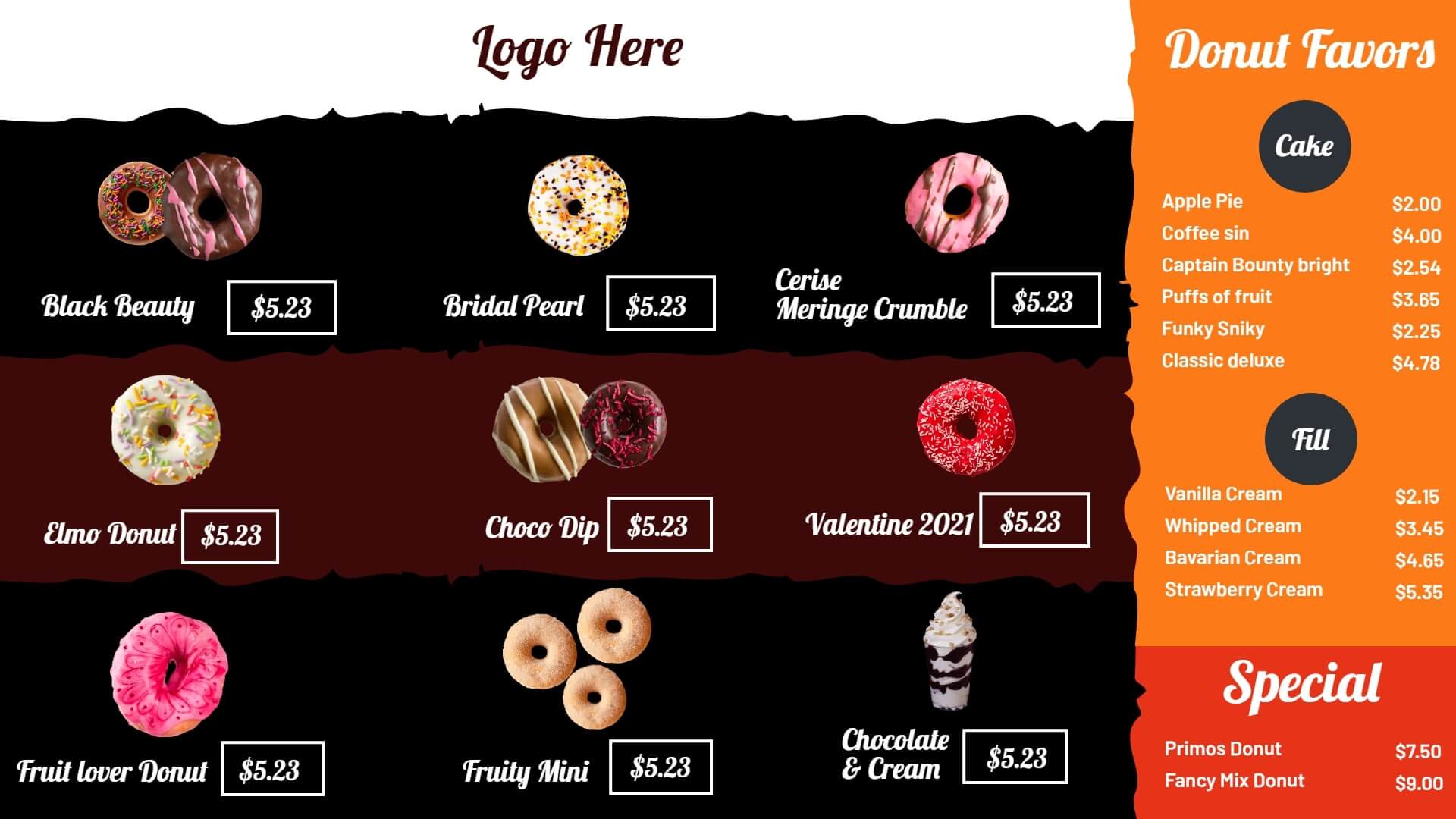 donut favors menu template for digital display
