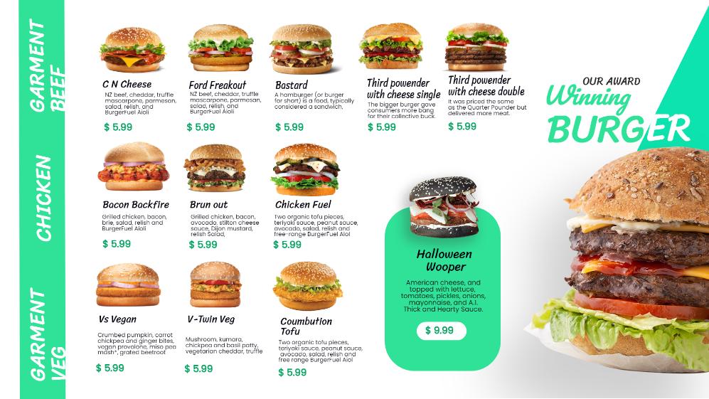 burger menu board