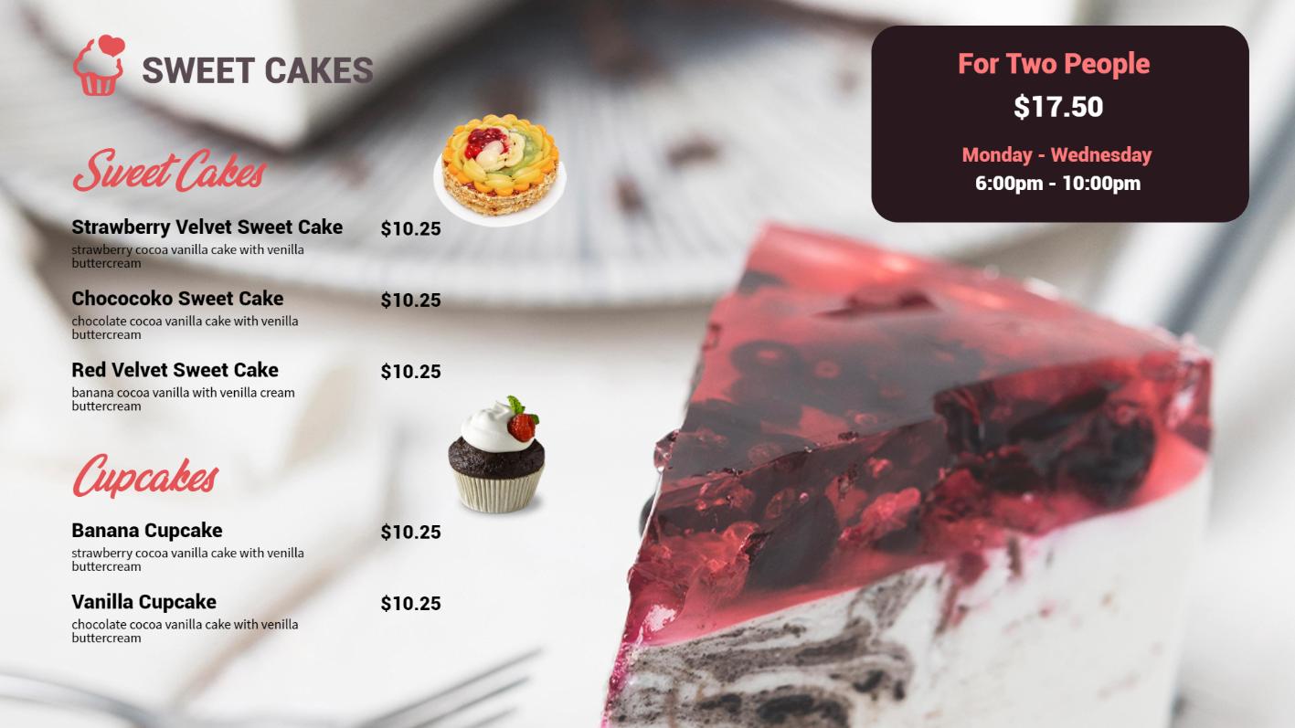 cake digital menu boards