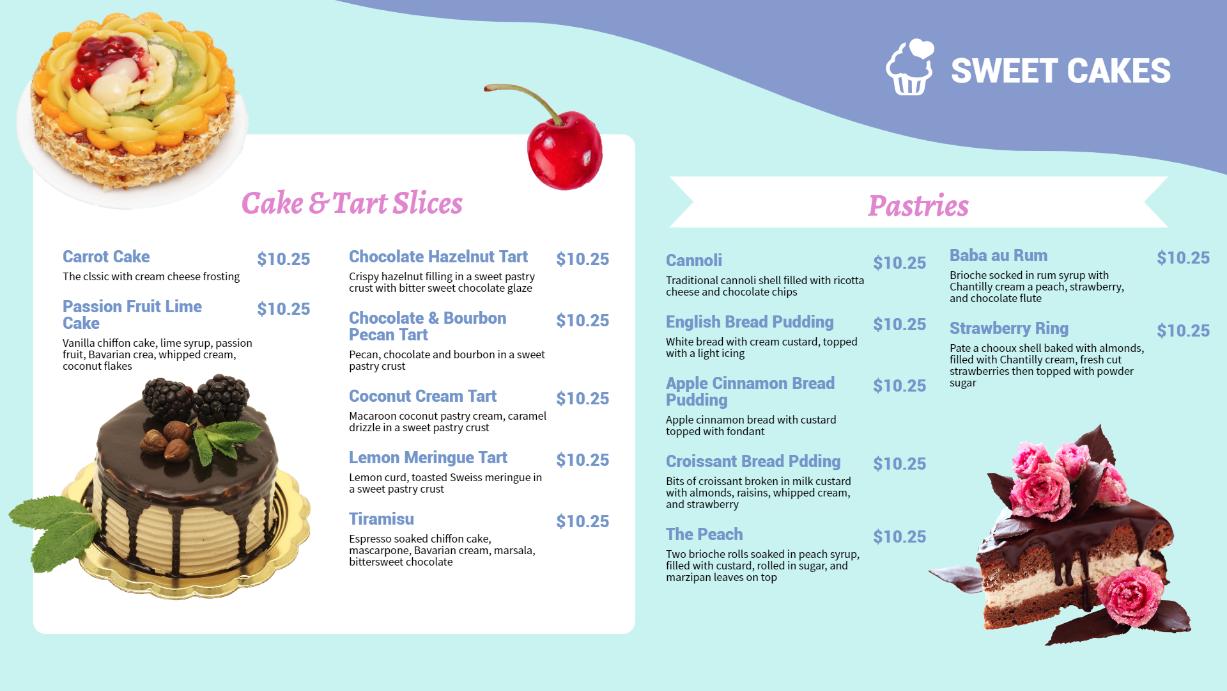 cake store tv screen menu template