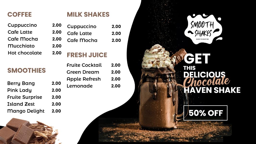 chocolate shake digital menu