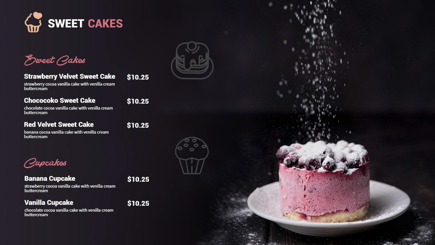 dessert cake digital display menu