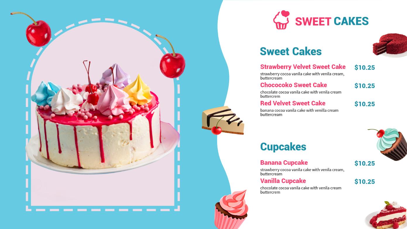 sweet cake menu templates