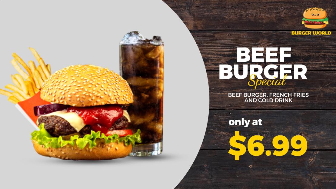 beef burger special menu screen