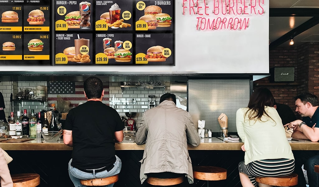 burger digital menu boards display screen