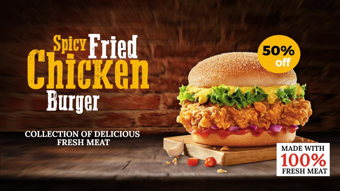 spicy chicken burger display menu