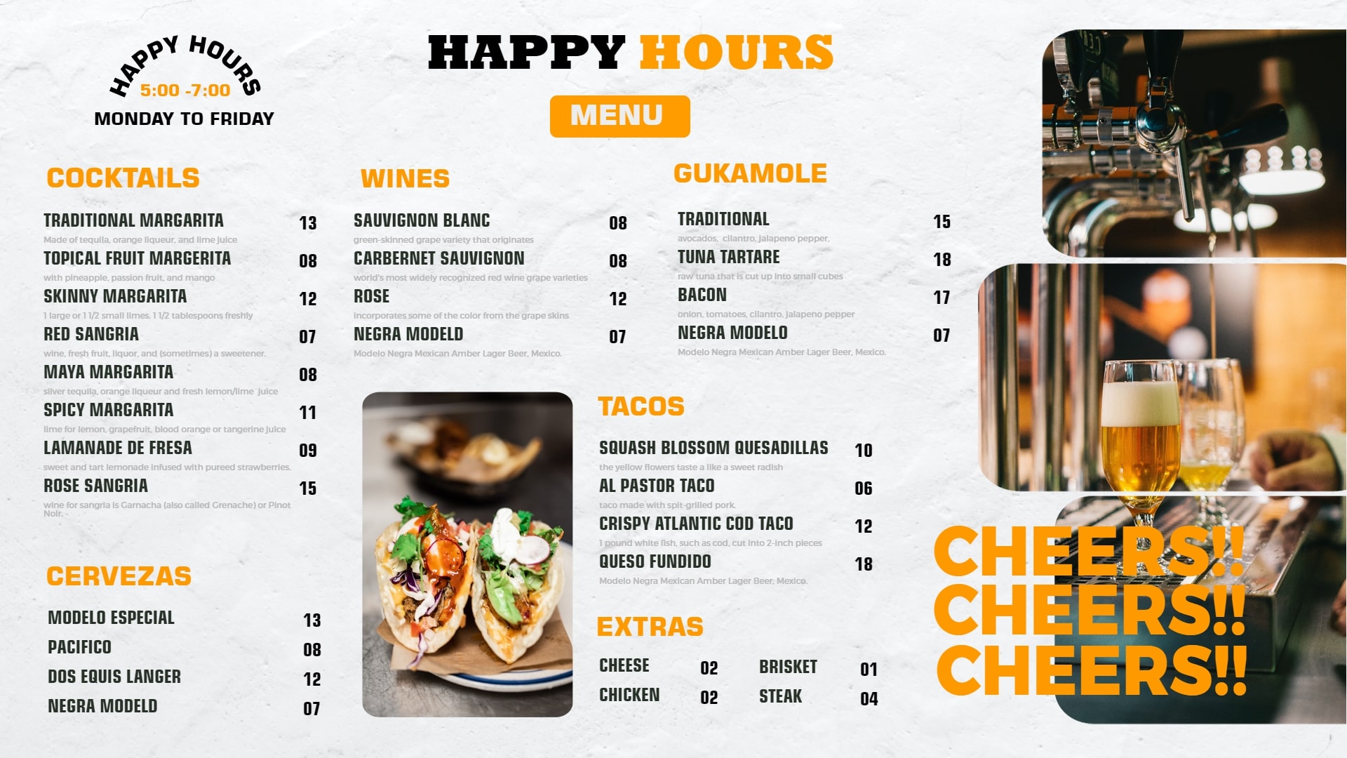 restaurant happy hour menu template