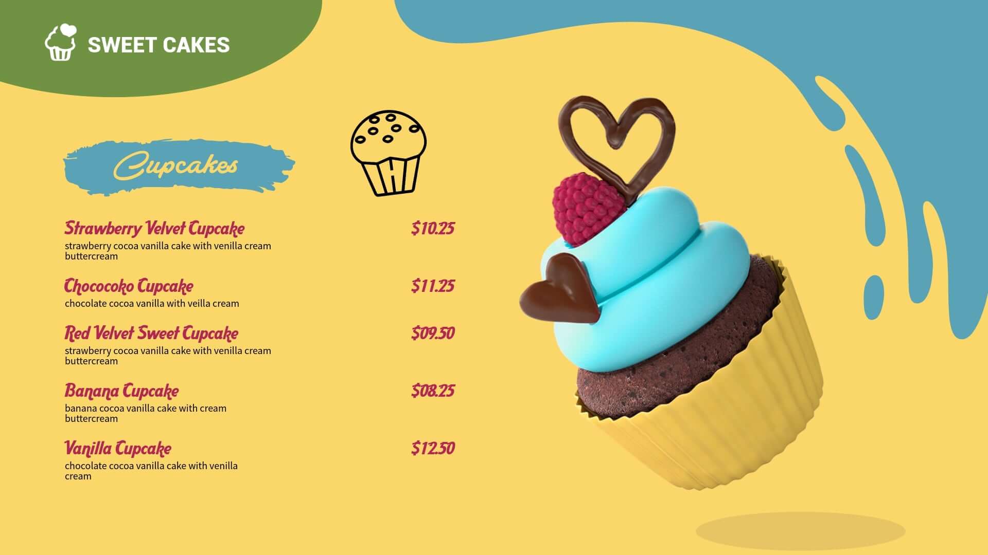 cup cake menu boards